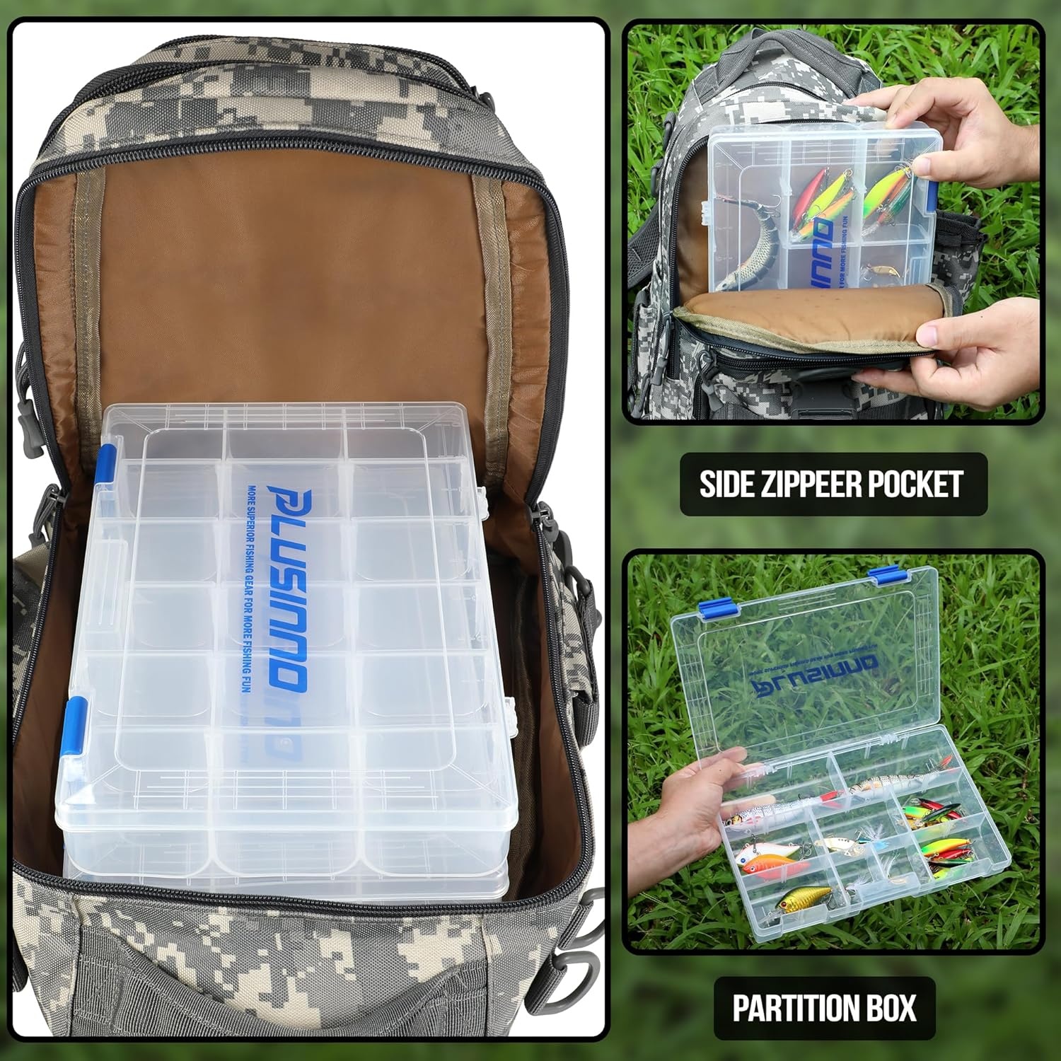 image:imagePLUSINNO Fishing GearFishing Backpack with Floating Fishing NetTackle BoxesWaterproof Fishing Tackle BagFishing Gifts for MenAcu Backpack With 4 Boxes