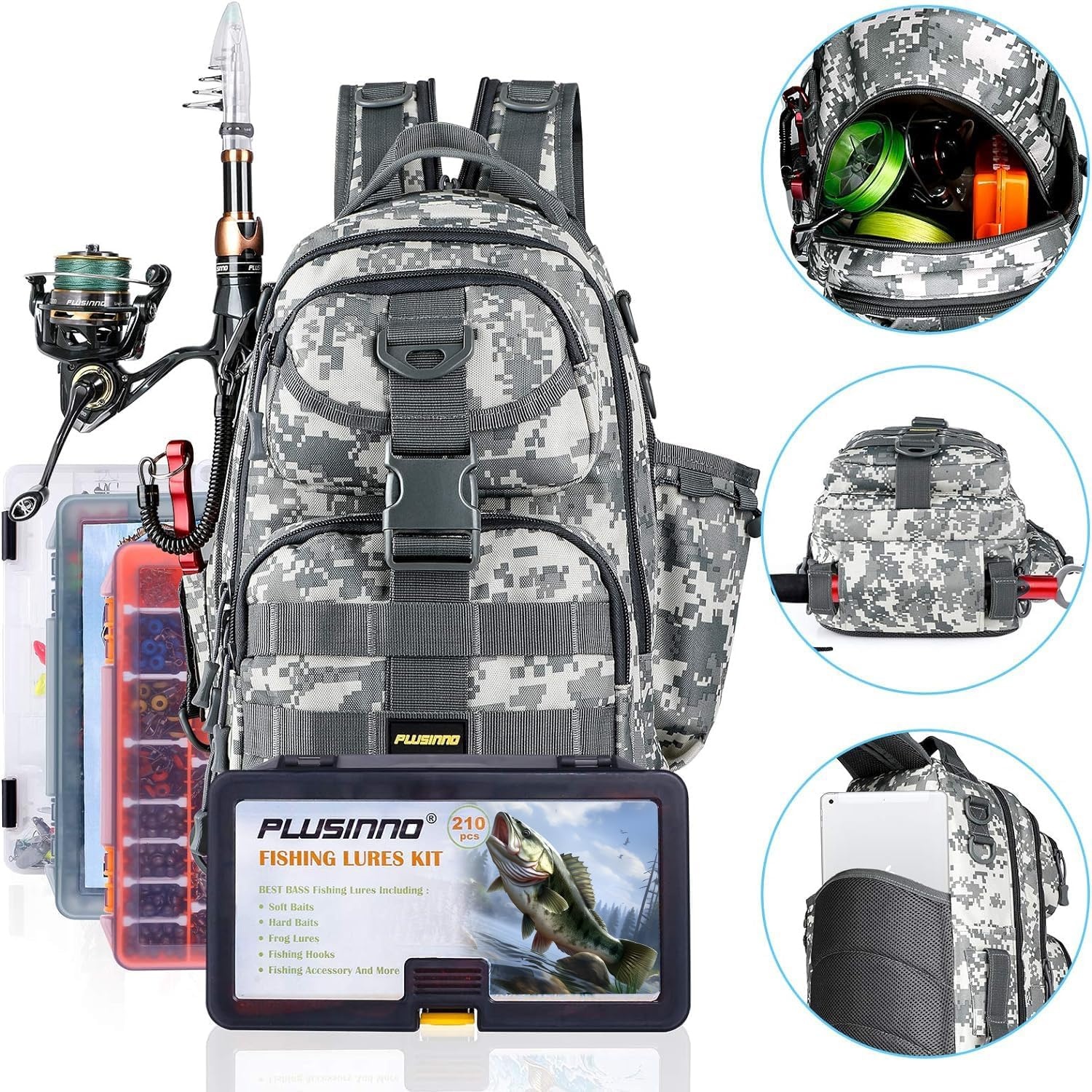 image:imagePLUSINNO Fishing GearFishing Backpack with Floating Fishing NetTackle BoxesWaterproof Fishing Tackle BagFishing Gifts for MenAcu Single Backpack