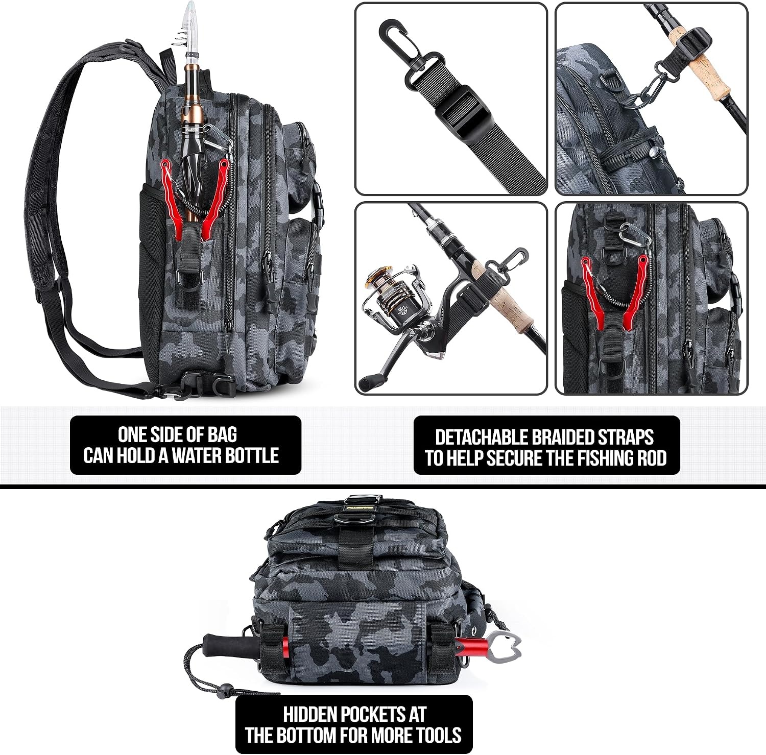 image:imagePLUSINNO Fishing GearFishing Backpack with Floating Fishing NetTackle BoxesWaterproof Fishing Tackle BagFishing Gifts for MenBlack Bag With 2 Boxes No Rod