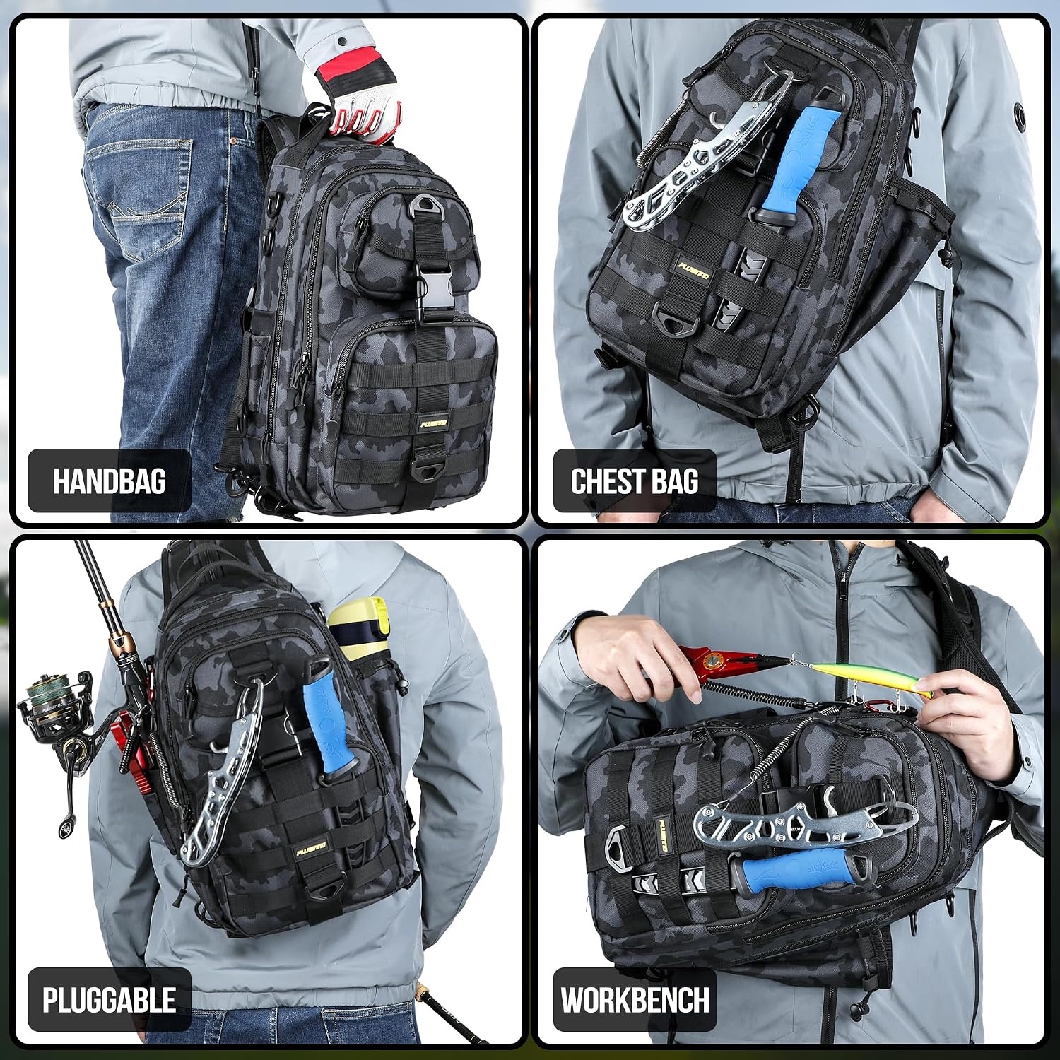 image:imagePLUSINNO Fishing GearFishing Backpack with Floating Fishing NetTackle BoxesWaterproof Fishing Tackle BagFishing Gifts for MenBlack Bag With 2 Boxes No Rod