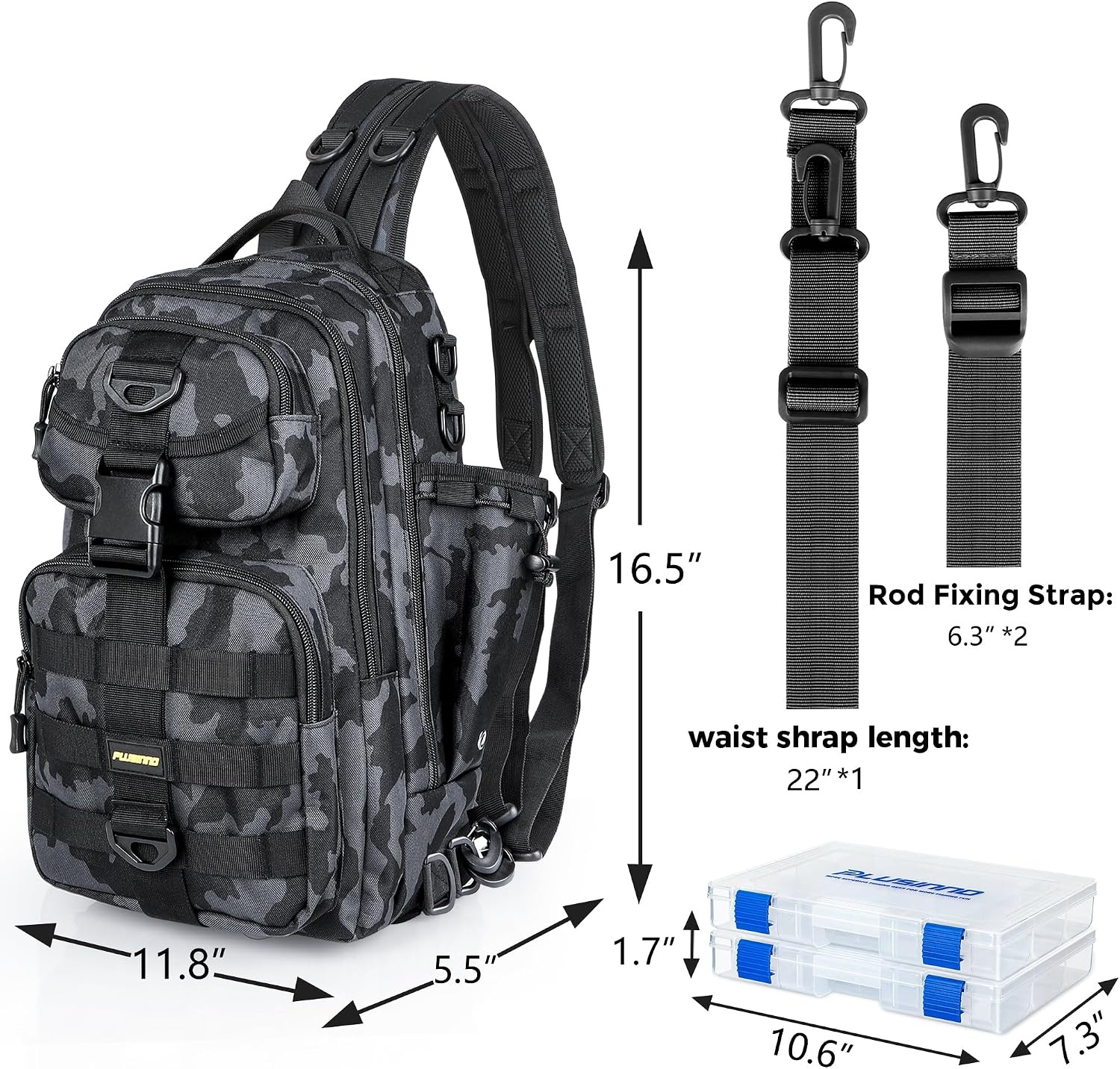 image:imagePLUSINNO Fishing GearFishing Backpack with Floating Fishing NetTackle BoxesWaterproof Fishing Tackle BagFishing Gifts for MenBlack Bag With 2 Boxes No Rod
