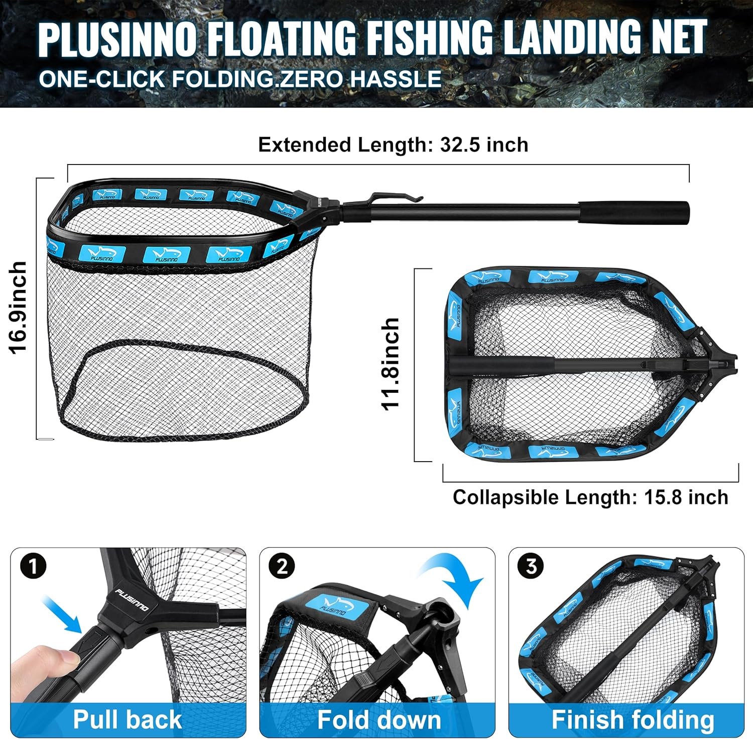 image:imagePLUSINNO Fishing GearFishing Backpack with Floating Fishing NetTackle BoxesWaterproof Fishing Tackle BagFishing Gifts for MenBlack Camo Backpack With Fishing Net