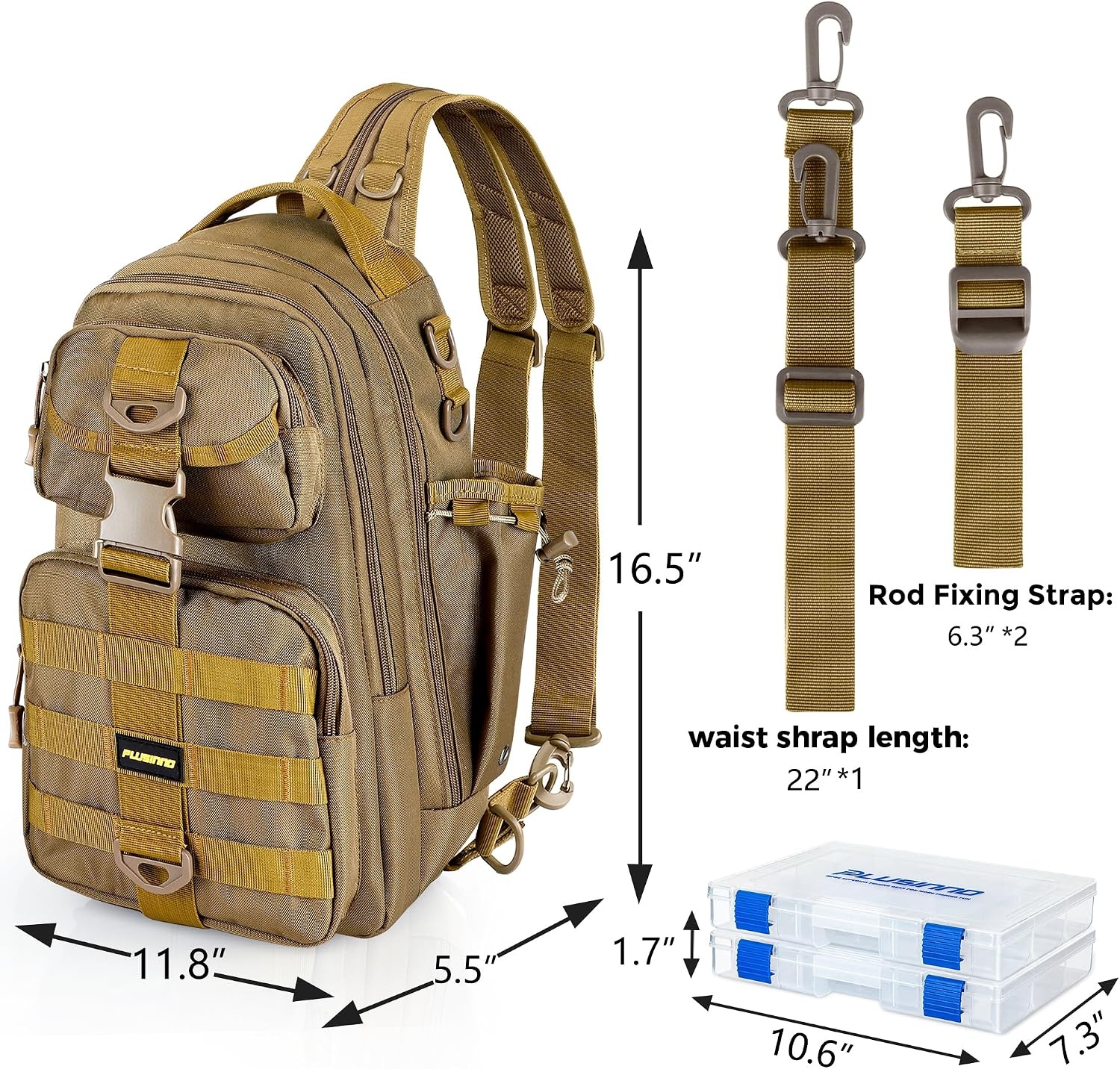 image:imagePLUSINNO Fishing GearFishing Backpack with Floating Fishing NetTackle BoxesWaterproof Fishing Tackle BagFishing Gifts for MenKhaki Backpack With 4 Boxes