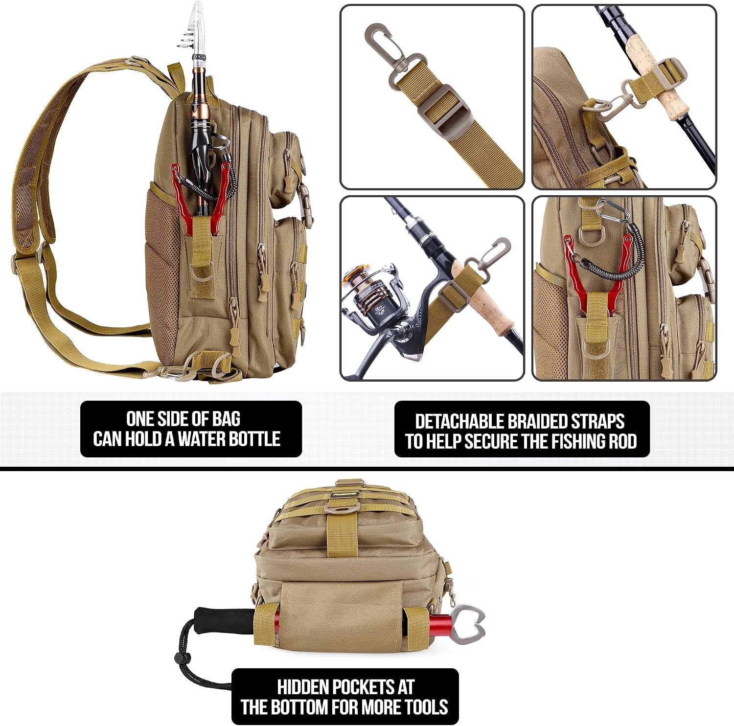 image:imagePLUSINNO Fishing GearFishing Backpack with Floating Fishing NetTackle BoxesWaterproof Fishing Tackle BagFishing Gifts for MenKhaki Backpack With 4 Boxes