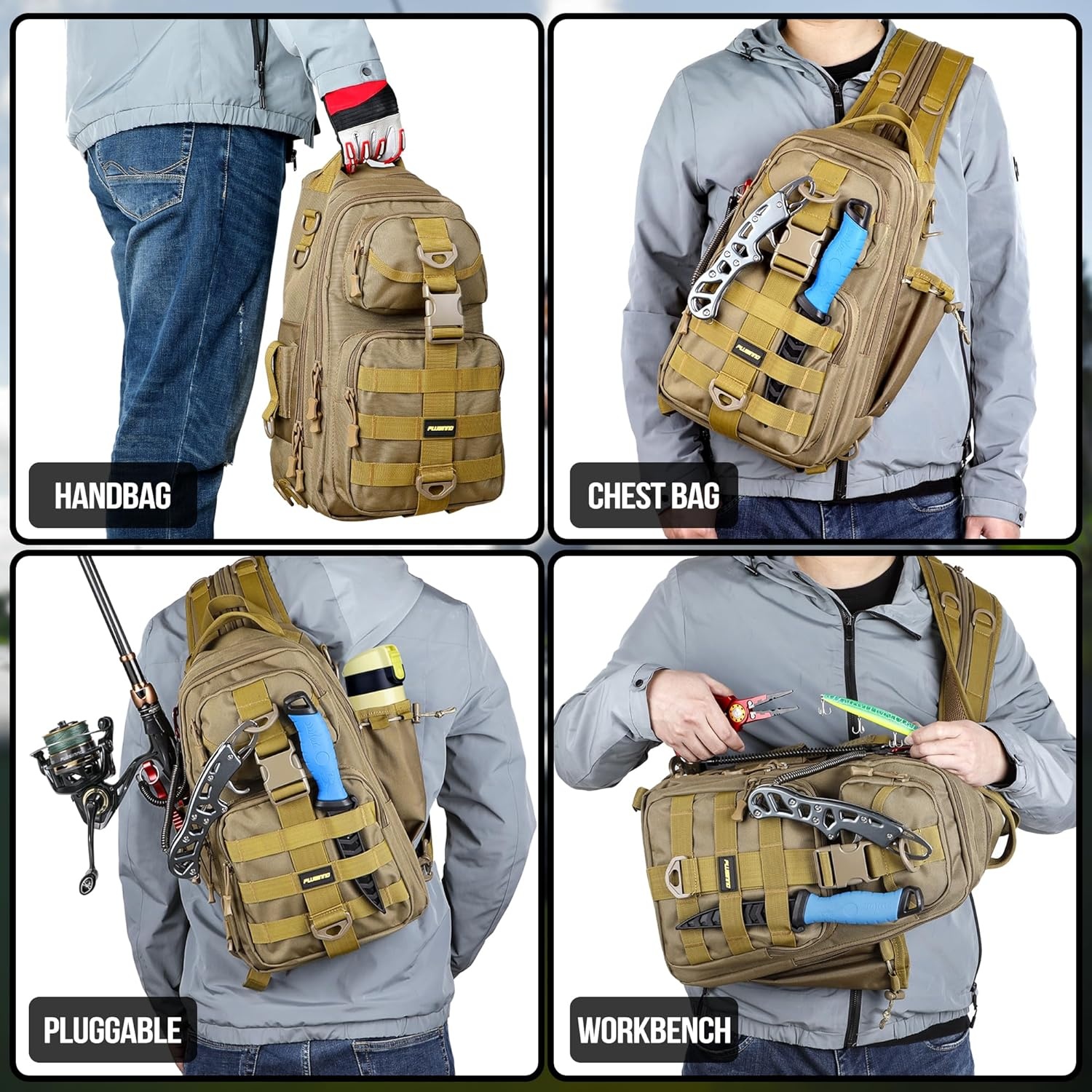 image:imagePLUSINNO Fishing GearFishing Backpack with Floating Fishing NetTackle BoxesWaterproof Fishing Tackle BagFishing Gifts for MenKhaki Backpack With 4 Boxes
