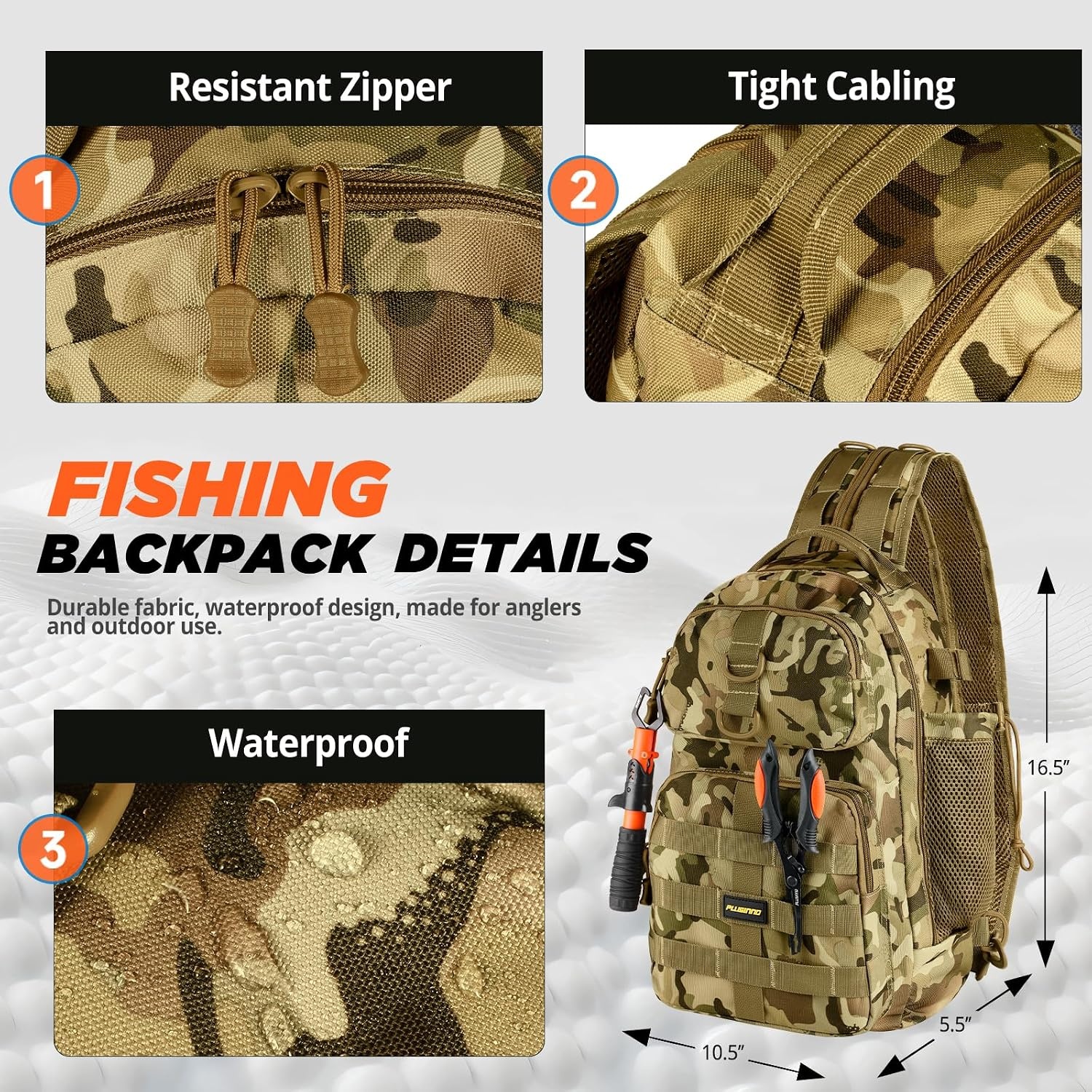 image:imagePLUSINNO Fishing GearFishing Backpack with Floating Fishing NetTackle BoxesWaterproof Fishing Tackle BagFishing Gifts for MenKhaki Camo