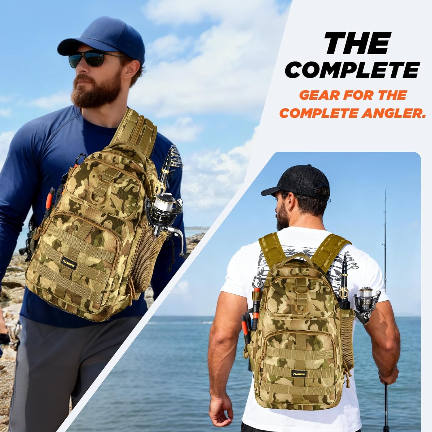 image:imagePLUSINNO Fishing GearFishing Backpack with Floating Fishing NetTackle BoxesWaterproof Fishing Tackle BagFishing Gifts for MenKhaki Camo