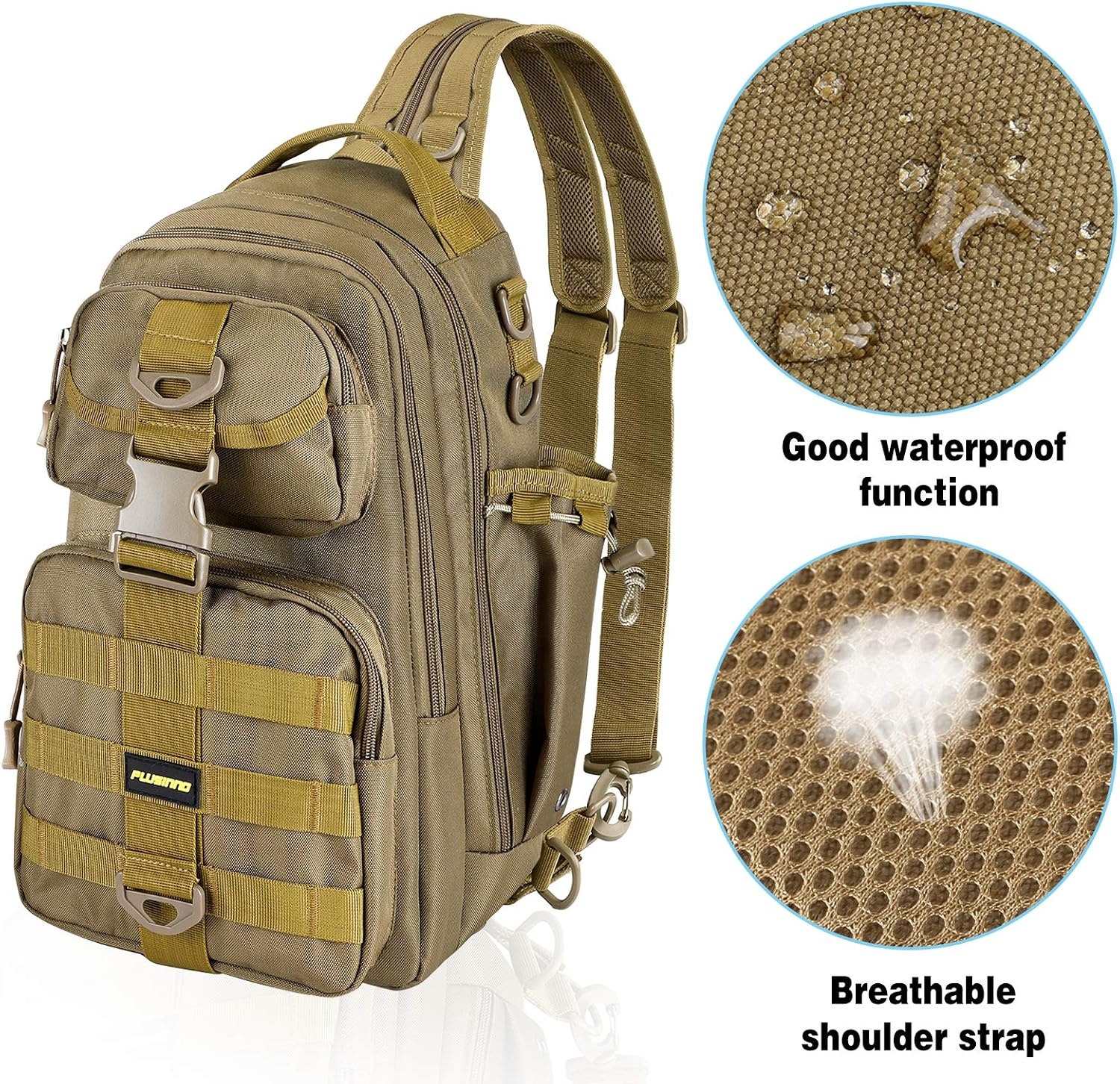 image:imagePLUSINNO Fishing GearFishing Backpack with Floating Fishing NetTackle BoxesWaterproof Fishing Tackle BagFishing Gifts for MenKhaki Single Backpack