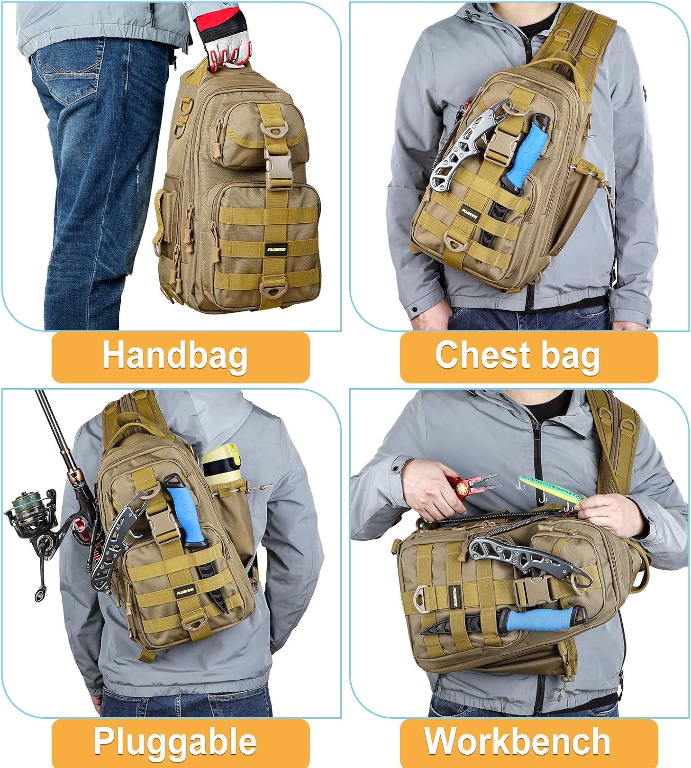 image:imagePLUSINNO Fishing GearFishing Backpack with Floating Fishing NetTackle BoxesWaterproof Fishing Tackle BagFishing Gifts for MenKhaki Single Backpack