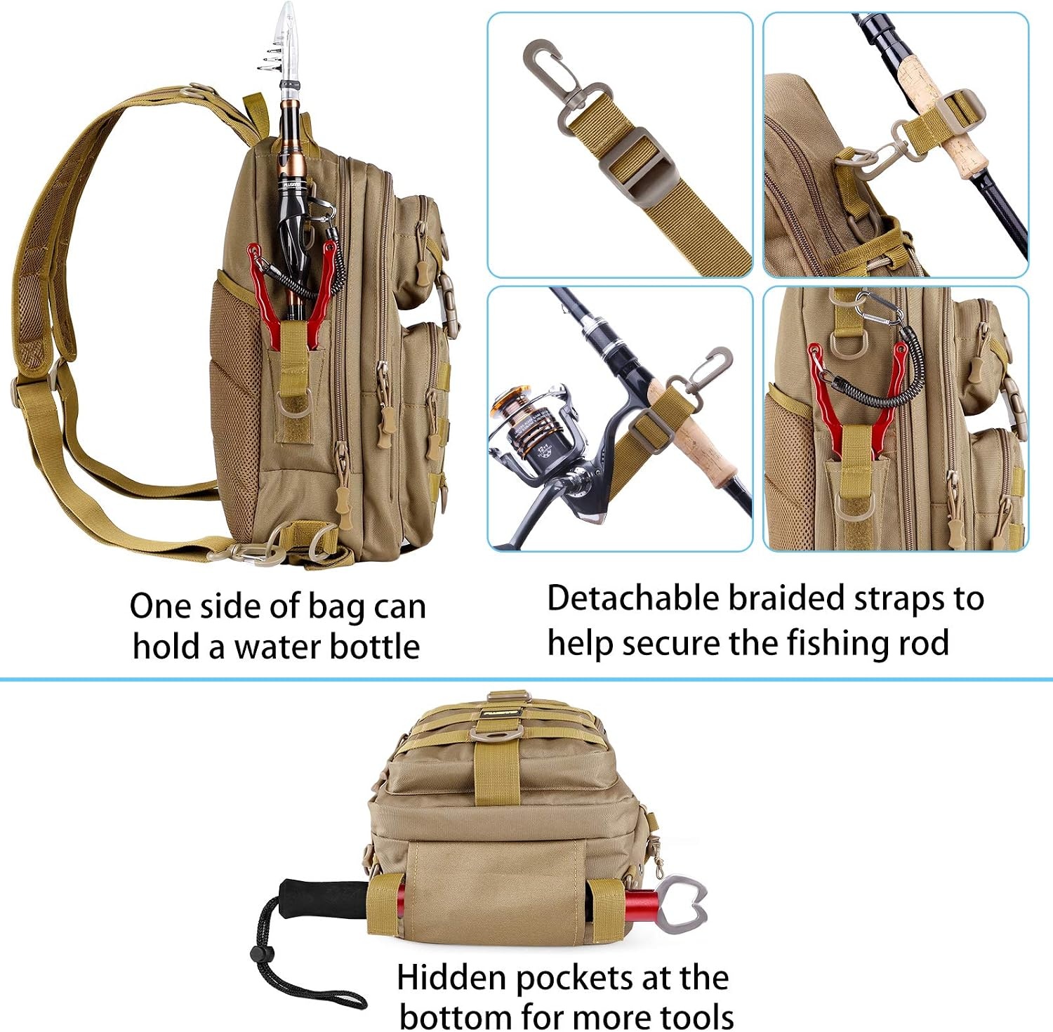 image:imagePLUSINNO Fishing GearFishing Backpack with Floating Fishing NetTackle BoxesWaterproof Fishing Tackle BagFishing Gifts for MenKhaki Single Backpack