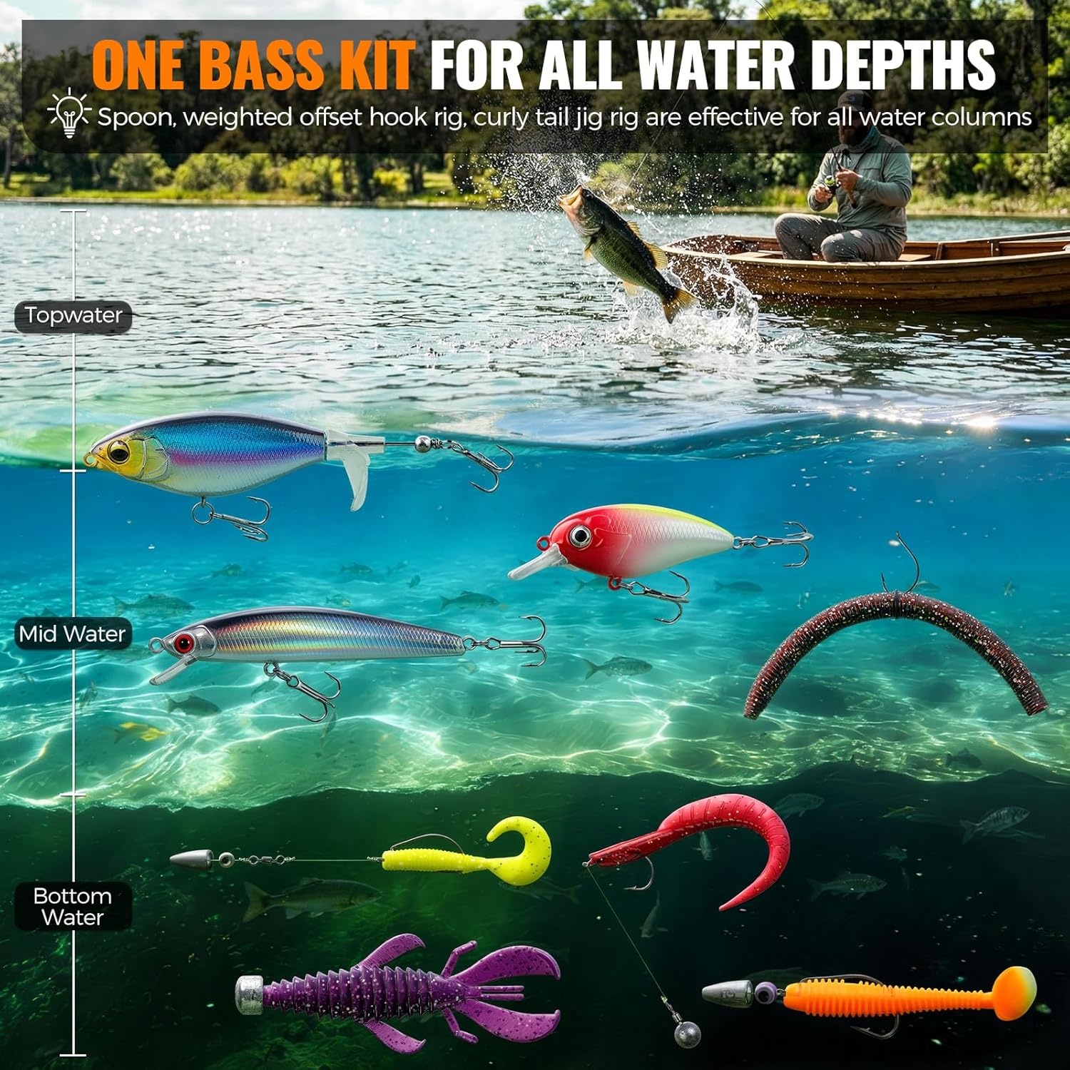 image:imagePLUSINNO Pro Bass Fishing Lures Bass Fishing Kit Tackle Box for All Water 6 Prerigged Fishing Lures 307pcs Freshwater Largemouth Smallmouth Bass Fishing Lures Doublelayer Fishing Tackle Boxgreen