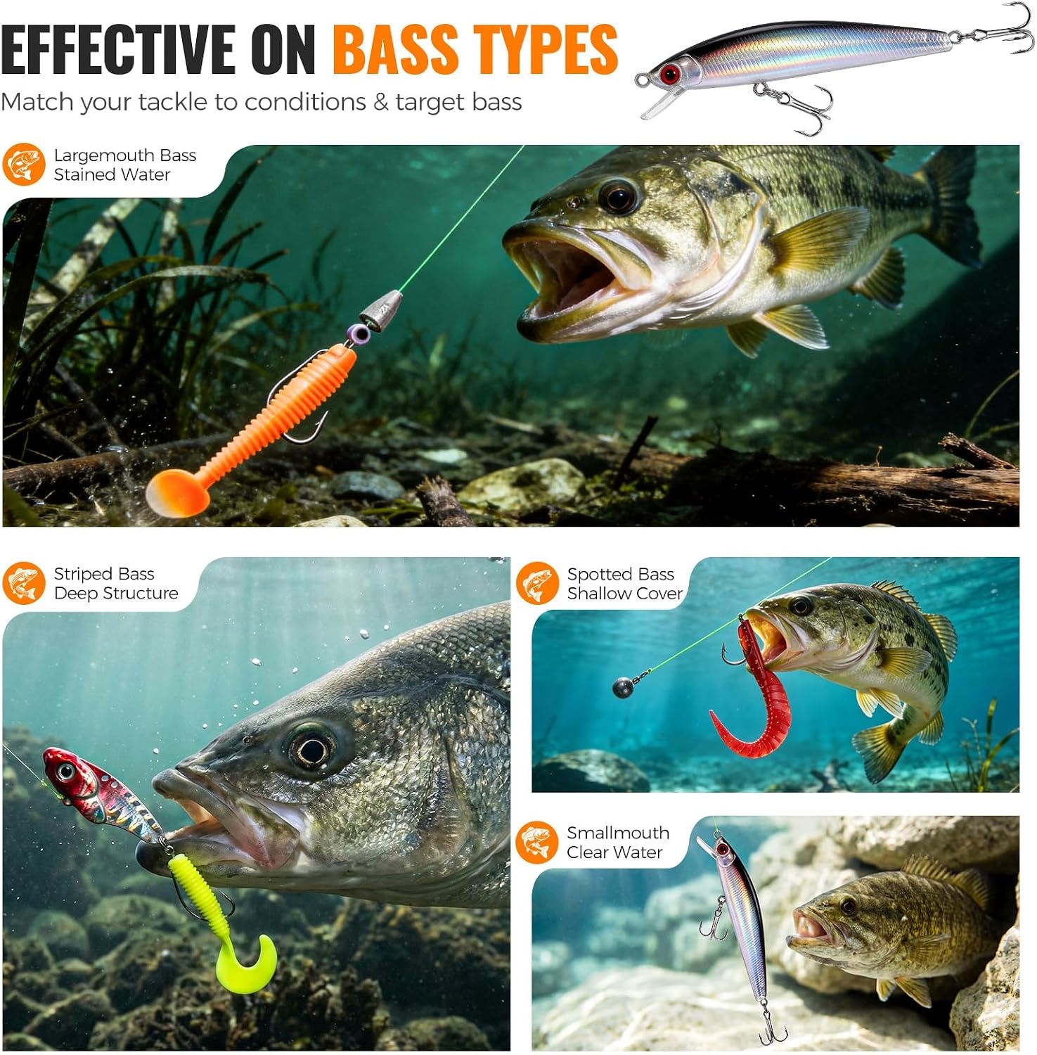image:imagePLUSINNO Pro Bass Fishing Lures Bass Fishing Kit Tackle Box for All Water 6 Prerigged Fishing Lures 307pcs Freshwater Largemouth Smallmouth Bass Fishing Lures Doublelayer Fishing Tackle Boxgreen