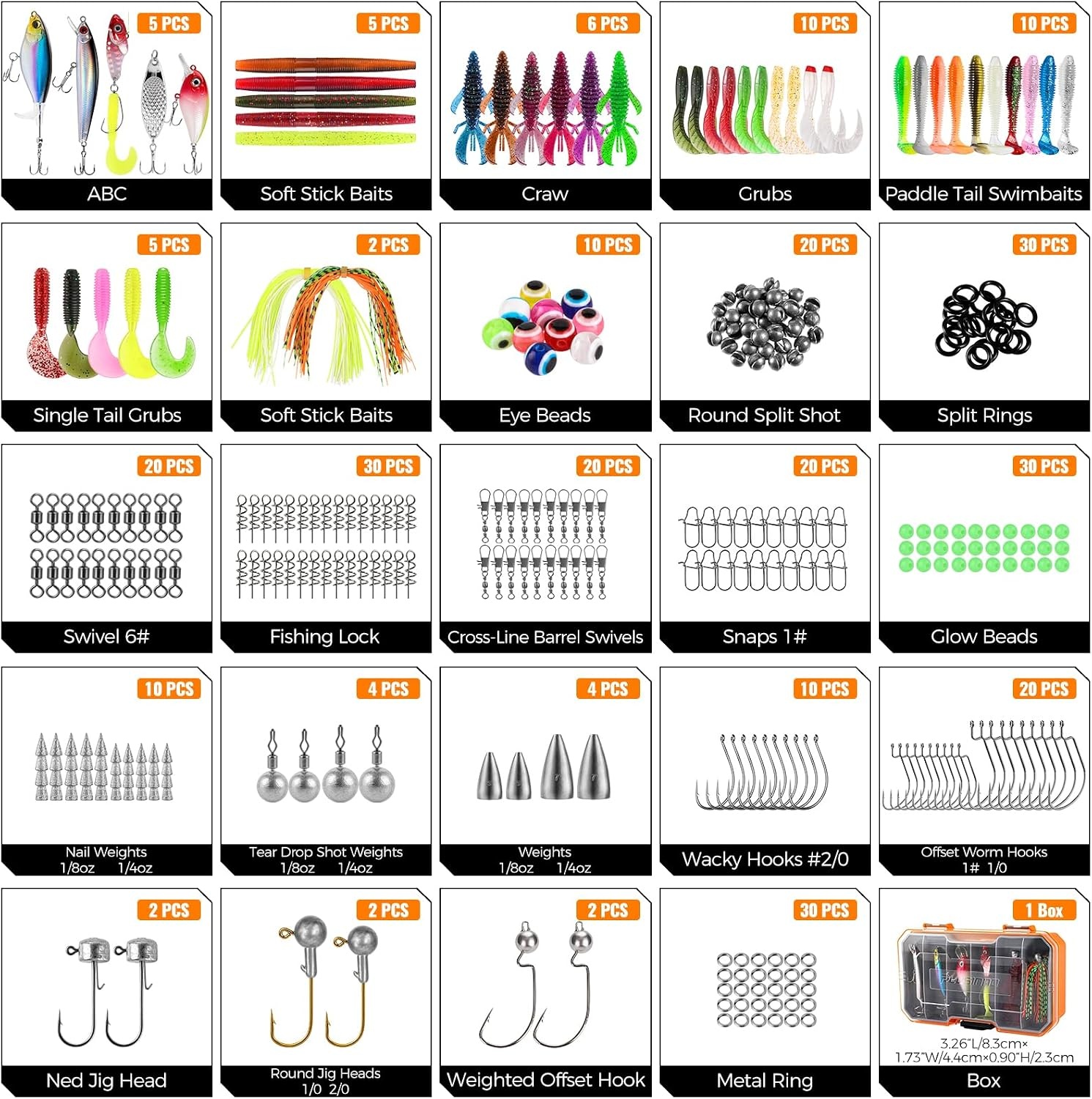image:imagePLUSINNO Pro Bass Fishing Lures Bass Fishing Kit Tackle Box for All Water 6 Prerigged Fishing Lures 307pcs Freshwater Largemouth Smallmouth Bass Fishing Lures Doublelayer Fishing Tackle Boxorange