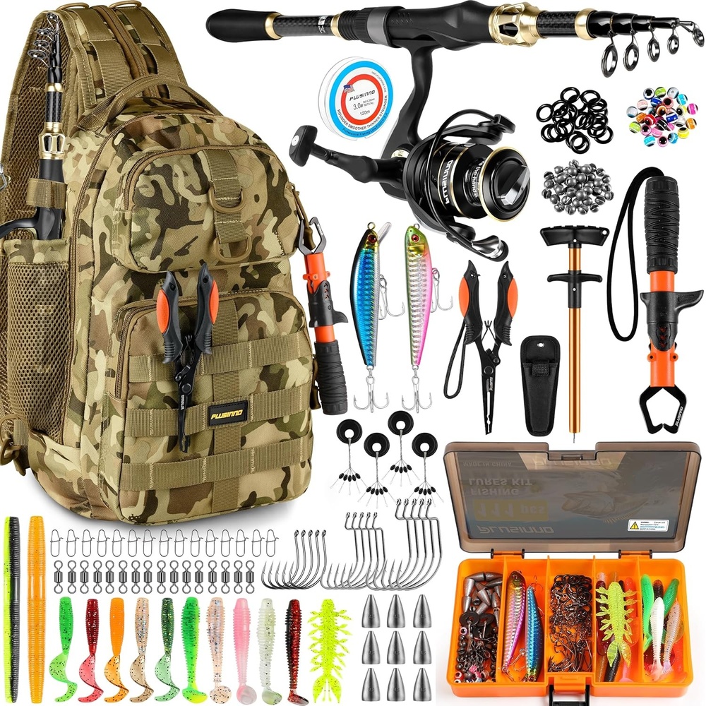 image:imagePLUSINNO Fishing GearFishing Backpack with Floating Fishing NetTackle BoxesWaterproof Fishing Tackle BagFishing Gifts for MenKhaki Camo