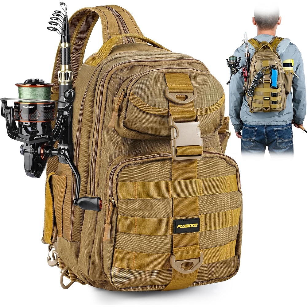 image:imagePLUSINNO Fishing GearFishing Backpack with Floating Fishing NetTackle BoxesWaterproof Fishing Tackle BagFishing Gifts for MenKhaki Single Backpack