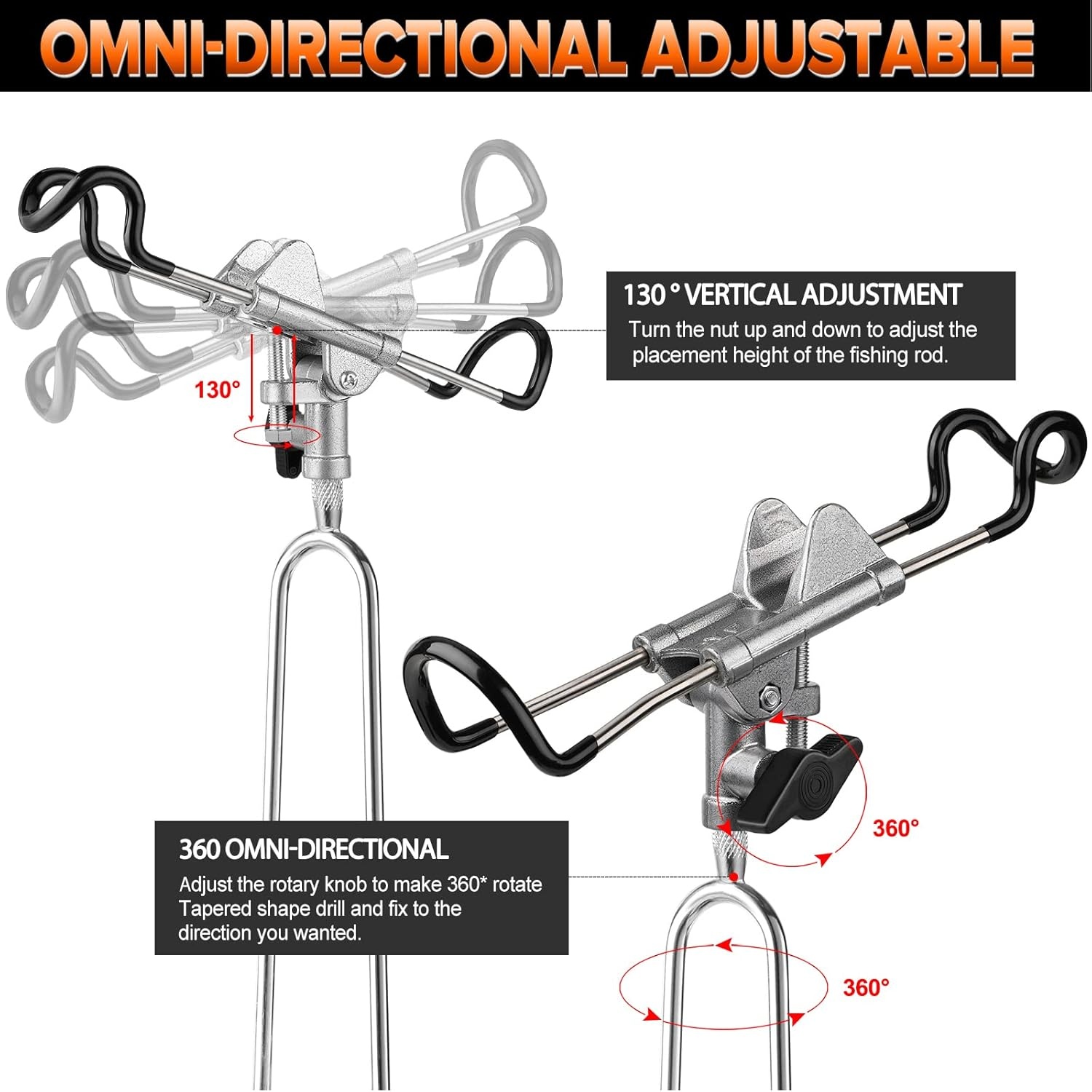 image:imagePLUSINNO Fishing Rod Holders Upgraded 360 Degree Adjustable Fishing Pole Stand Equipment for Bank Beach Gift for Men2 Pack Fishing Rods Holdergrey