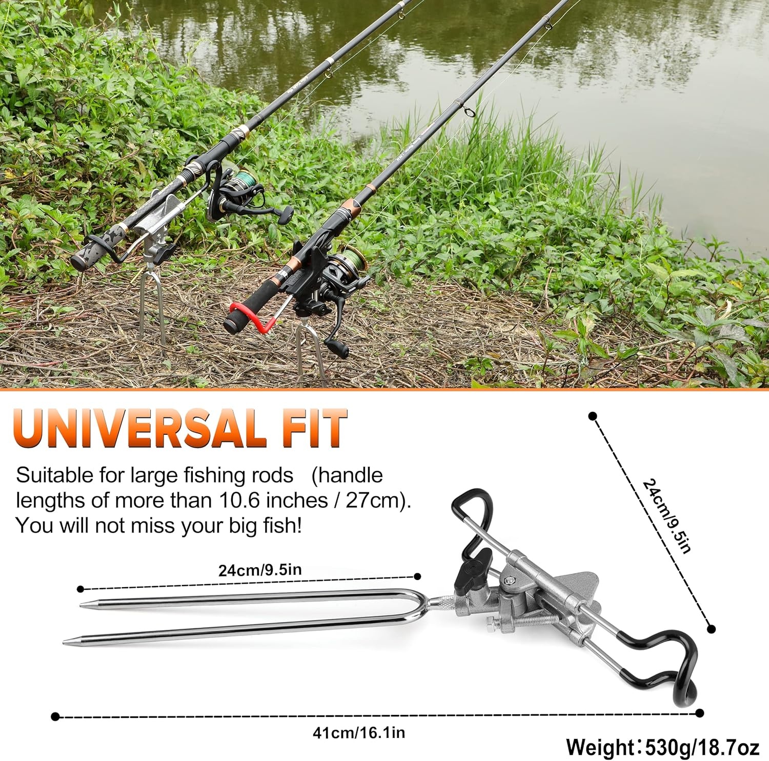 image:imagePLUSINNO Fishing Rod Holders Upgraded 360 Degree Adjustable Fishing Pole Stand Equipment for Bank Beach Gift for Men2 Pack Fishing Rods Holdergrey