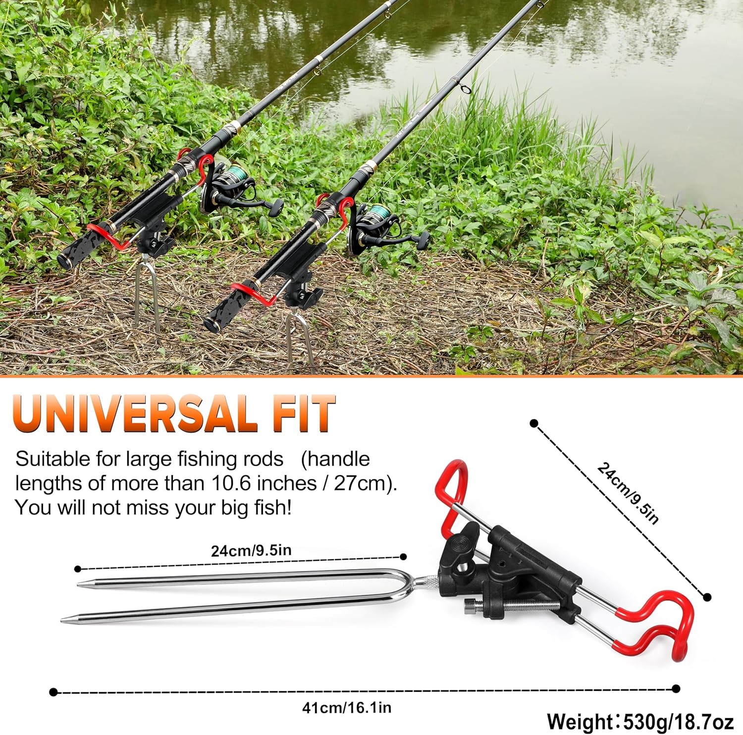 image:imagePLUSINNO Fishing Rod Holders Upgraded 360 Degree Adjustable Fishing Pole Stand Equipment for Bank Beach Gift for Men2 Pack Fishing Rods Holderlong Handle