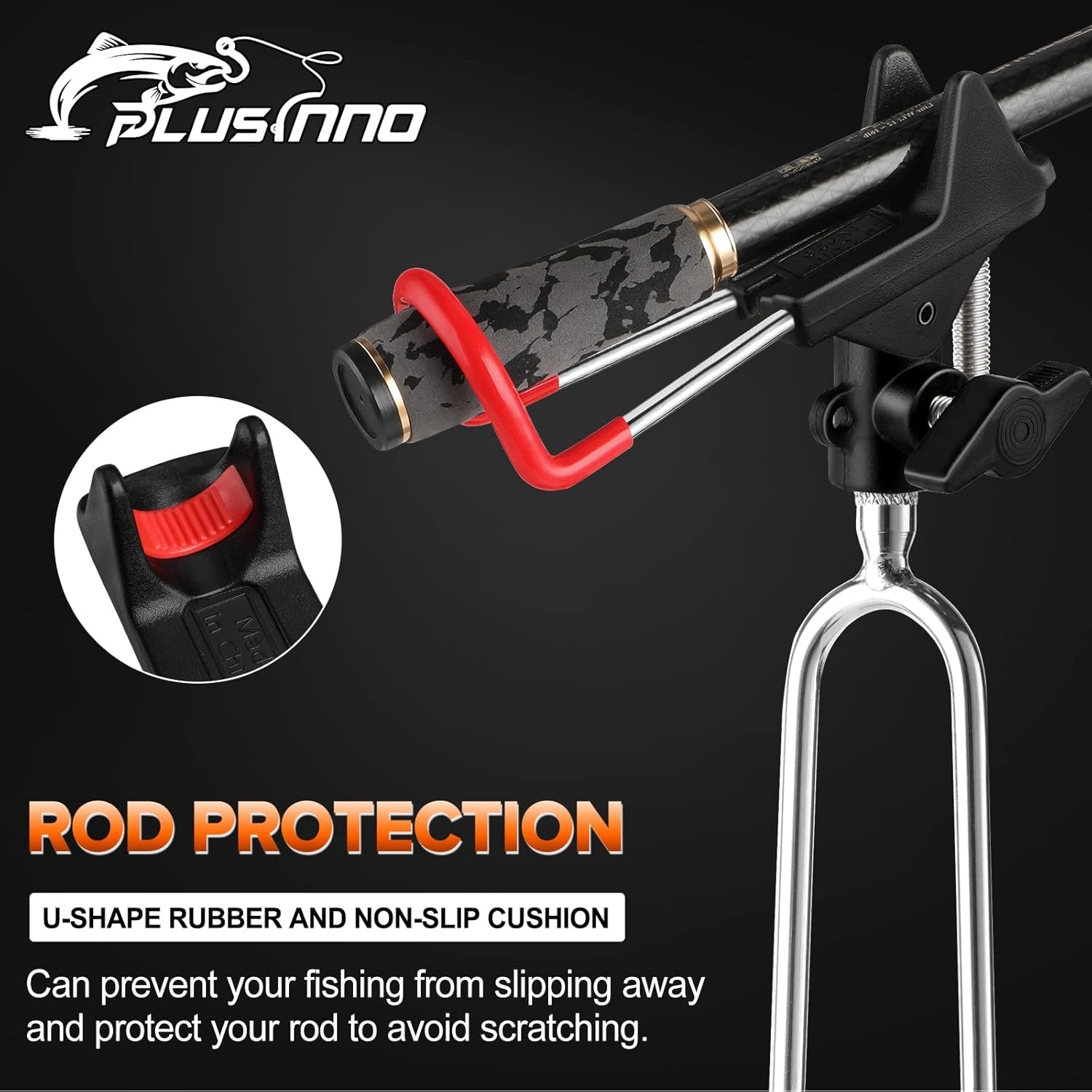 image:imagePLUSINNO Fishing Rod Holders Upgraded 360 Degree Adjustable Fishing Pole Stand Equipment for Bank Beach Gift for Men2 Pack Fishing Rods Holderred and Black