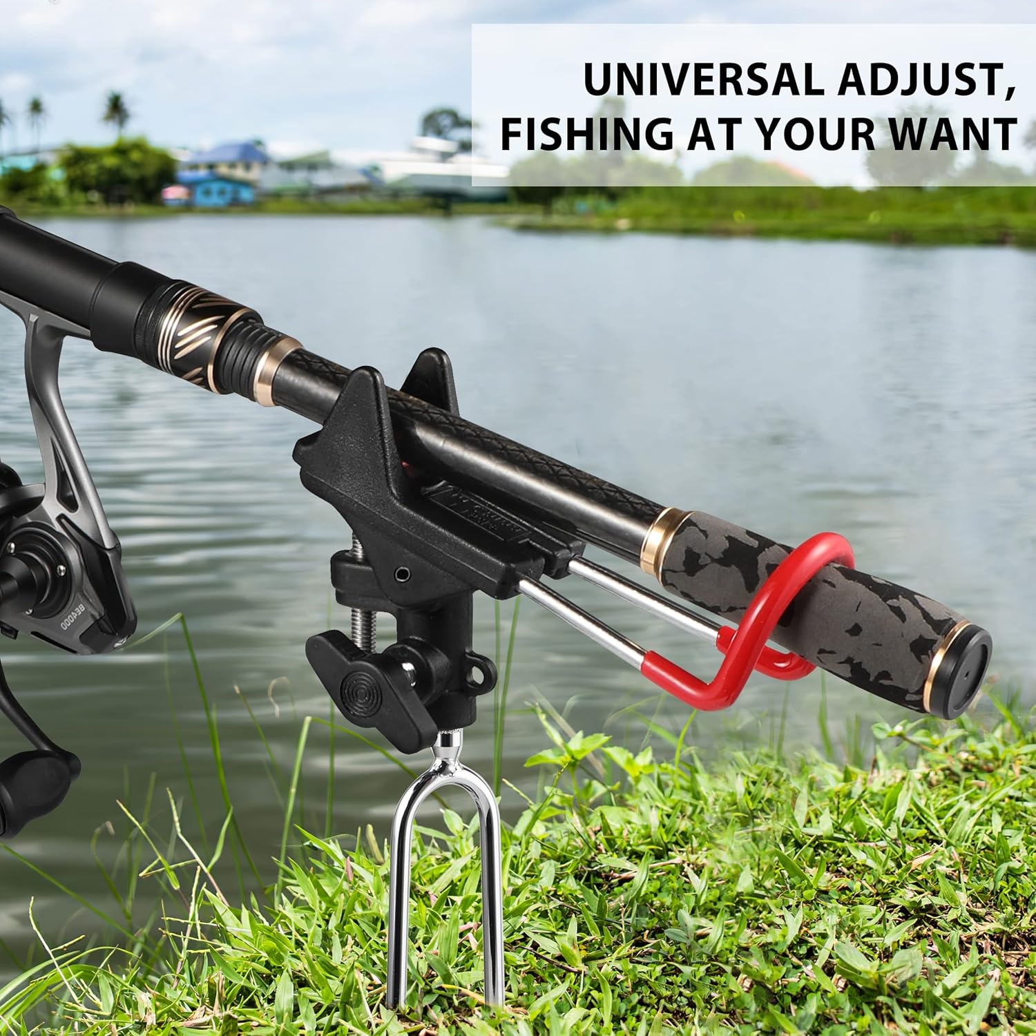 image:imagePLUSINNO Fishing Rod Holders Upgraded 360 Degree Adjustable Fishing Pole Stand Equipment for Bank Beach Gift for Men2 Pack Fishing Rods Holderred and Black
