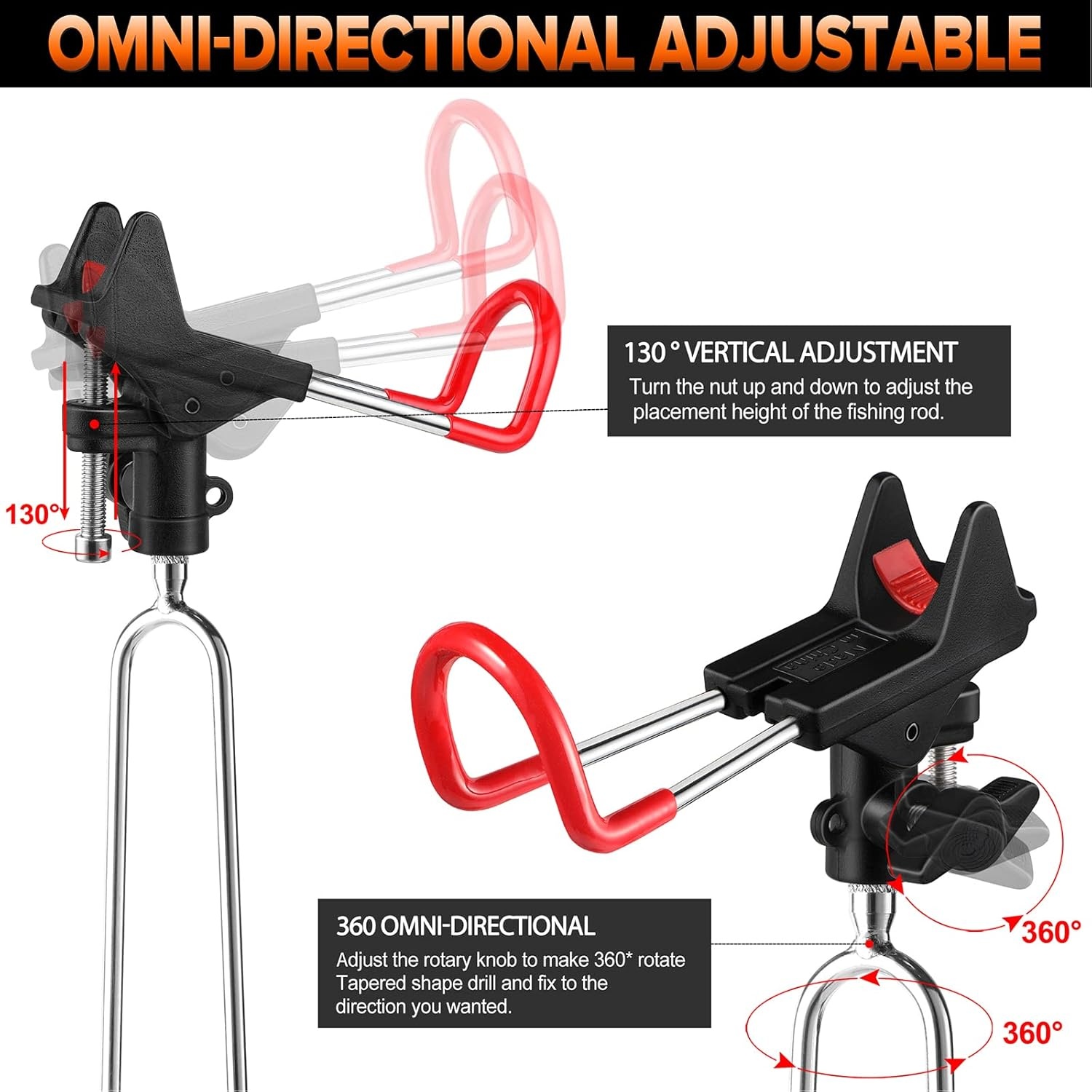 image:imagePLUSINNO Fishing Rod Holders Upgraded 360 Degree Adjustable Fishing Pole Stand Equipment for Bank Beach Gift for Men2 Pack Fishing Rods Holderred and Black