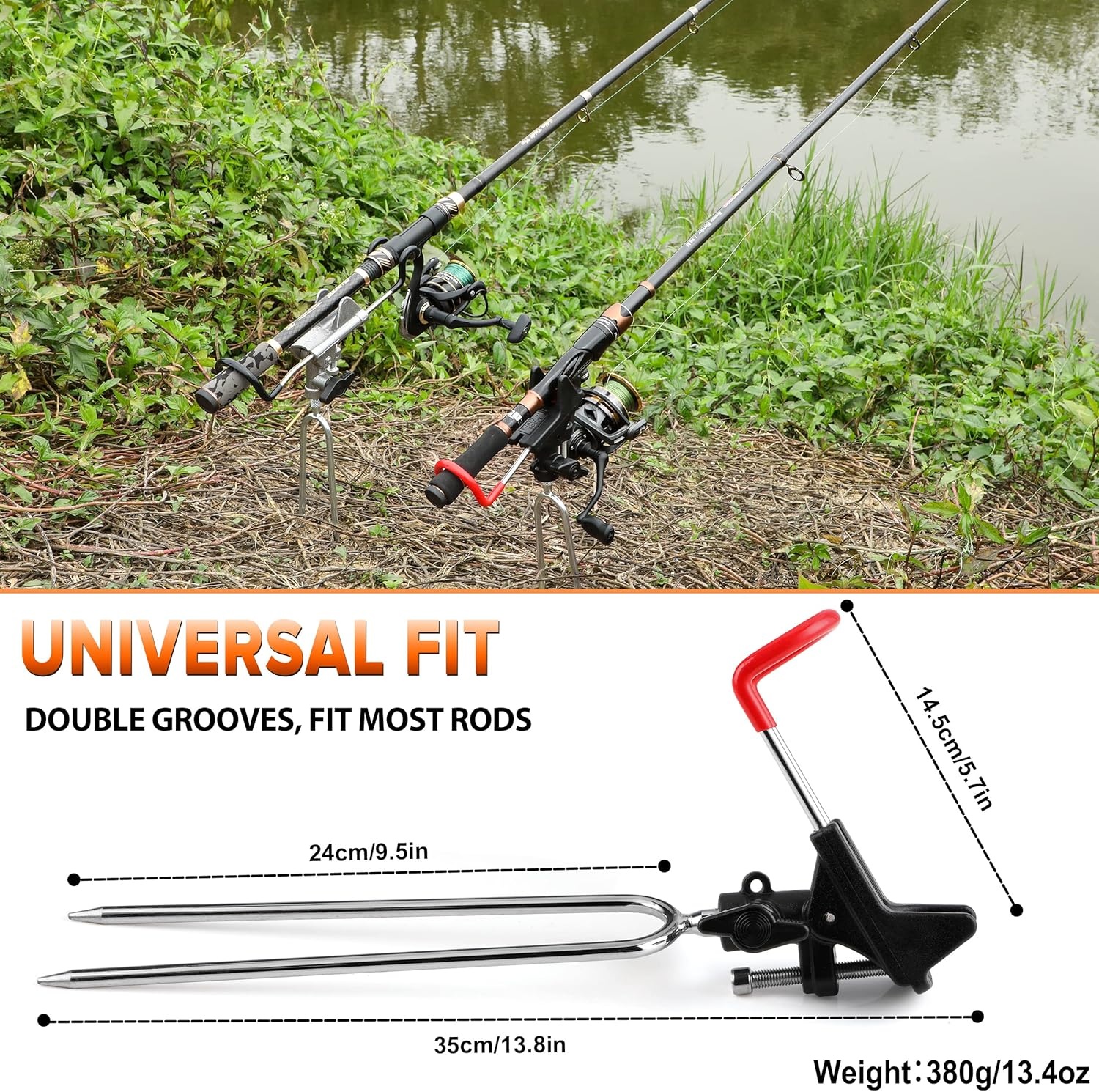 image:imagePLUSINNO Fishing Rod Holders Upgraded 360 Degree Adjustable Fishing Pole Stand Equipment for Bank Beach Gift for Men2 Pack Fishing Rods Holderred and Black