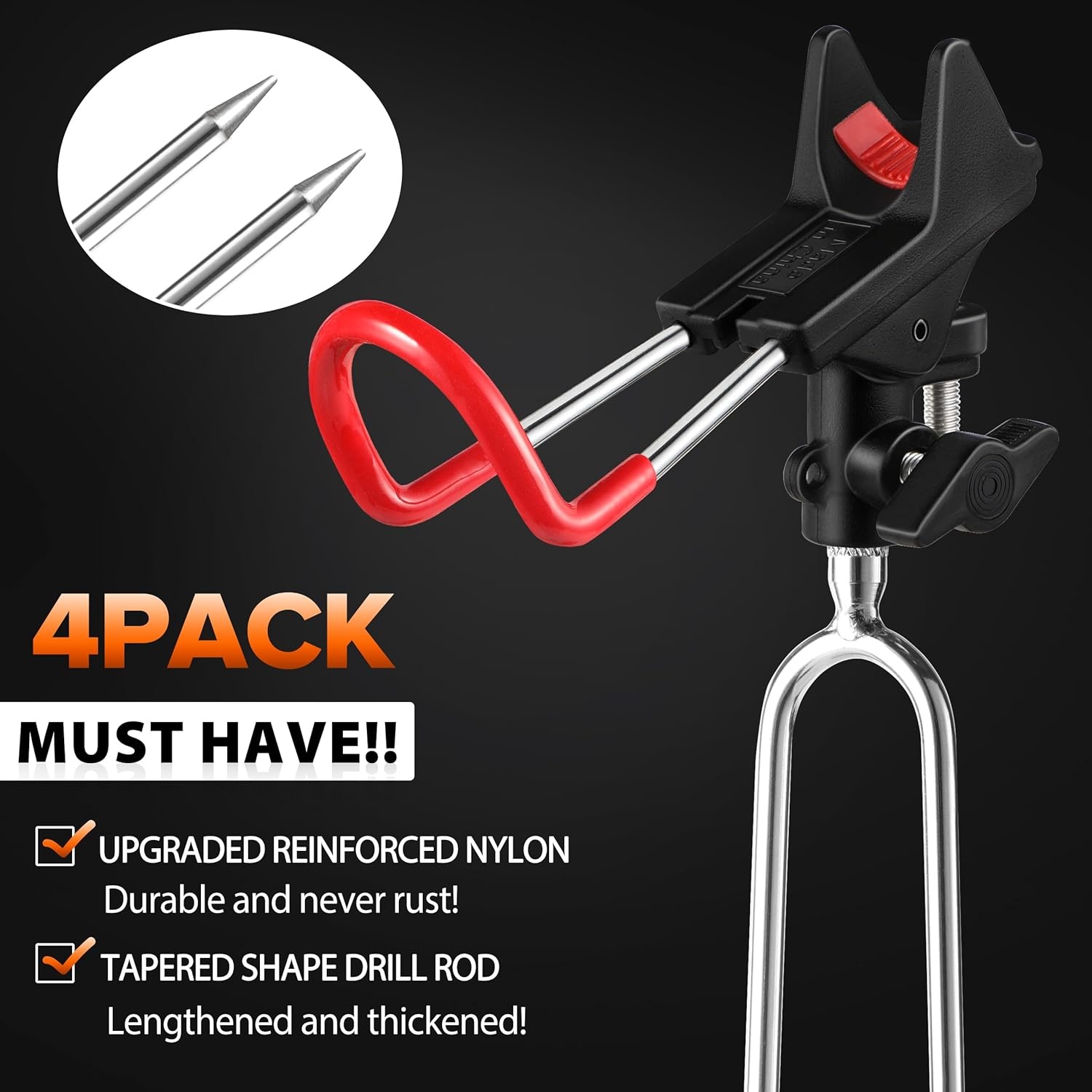 image:imagePLUSINNO Fishing Rod Holders Upgraded 360 Degree Adjustable Fishing Pole Stand Equipment for Bank Beach Gift for Men4 Pack Fishing Rods Holderred and Black