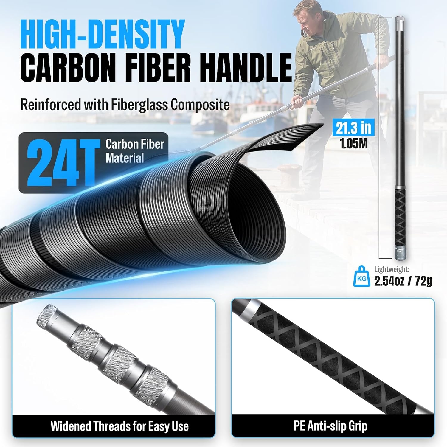 image:imagePLUSINNO Large Fishing Net 3477 FT Carbon Fiber Fish Net with Long Telescoping Handle Kayak Fishing Gear Accessories Foldable Landing Net for Bass Trout Catfish Fishing Gifts for Men Father34 FT 413 Not Extendable