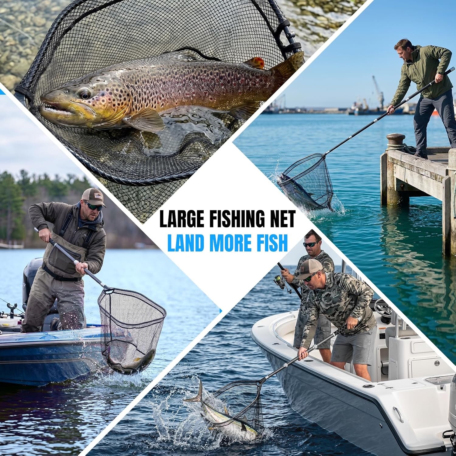 image:imagePLUSINNO Large Fishing Net 3477 FT Carbon Fiber Fish Net with Long Telescoping Handle Kayak Fishing Gear Accessories Foldable Landing Net for Bass Trout Catfish Fishing Gifts for Men Father64 FT 768 Full Length