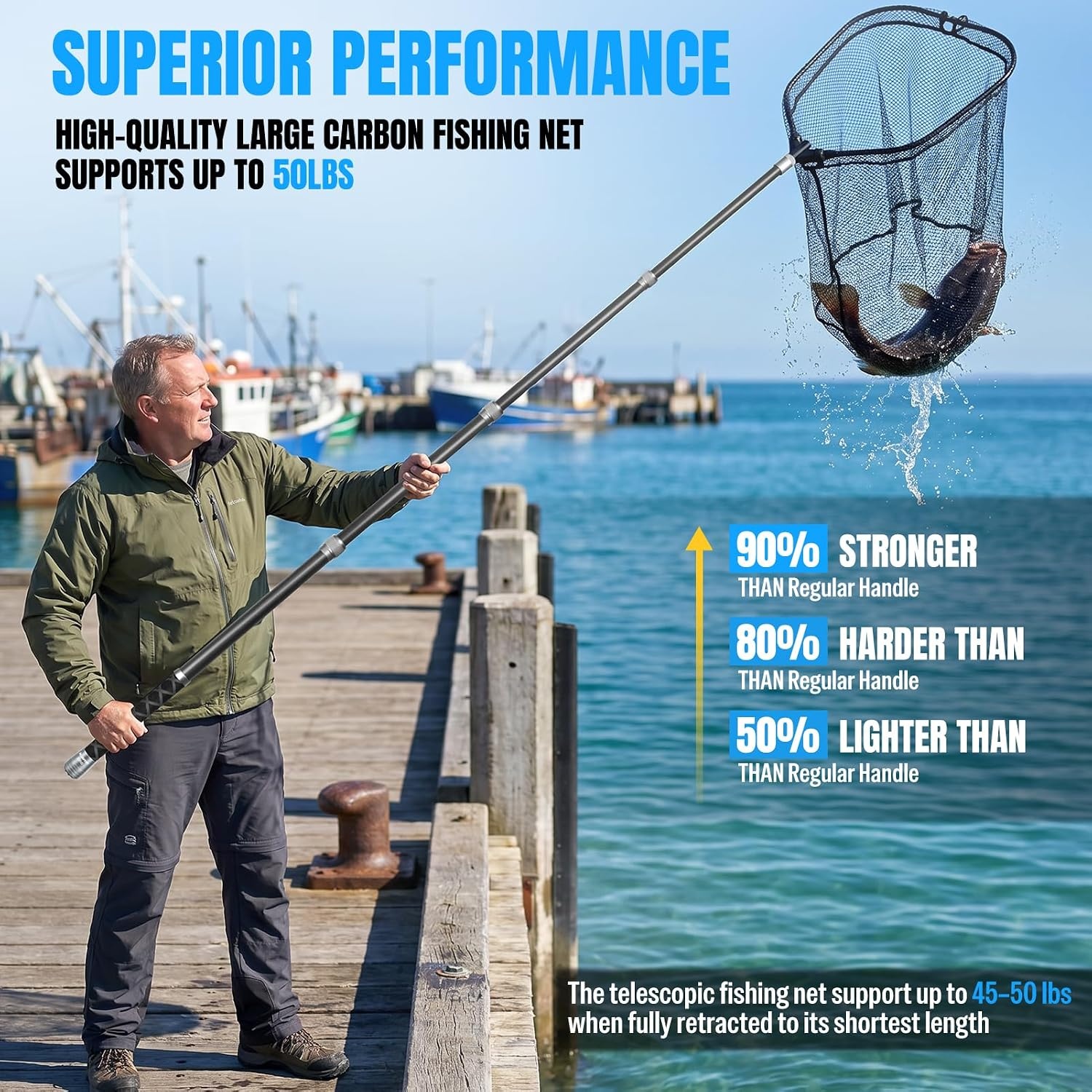 image:imagePLUSINNO Large Fishing Net 3477 FT Carbon Fiber Fish Net with Long Telescoping Handle Kayak Fishing Gear Accessories Foldable Landing Net for Bass Trout Catfish Fishing Gifts for Men Father77 FT 925 Full Length