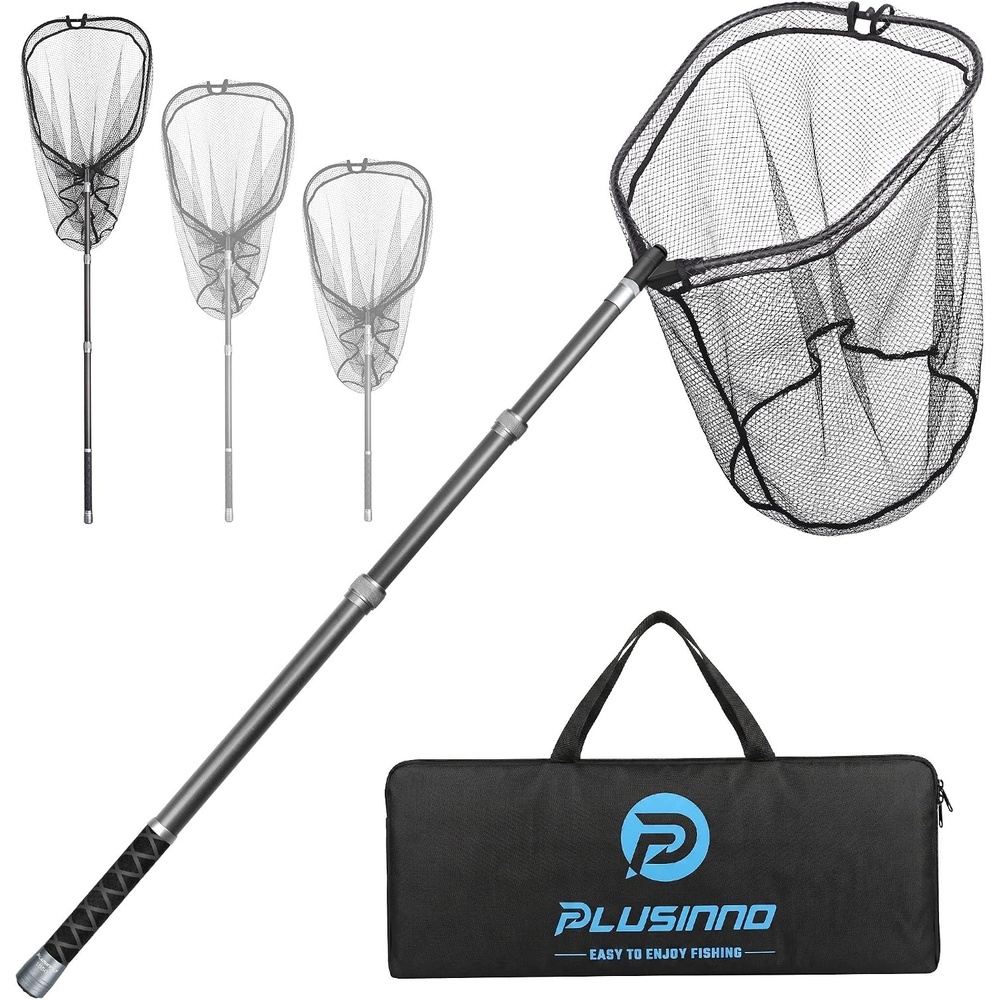 image:imagePLUSINNO Large Fishing Net 3477 FT Carbon Fiber Fish Net with Long Telescoping Handle Kayak Fishing Gear Accessories Foldable Landing Net for Bass Trout Catfish Fishing Gifts for Men Father64 FT 768 Full Length